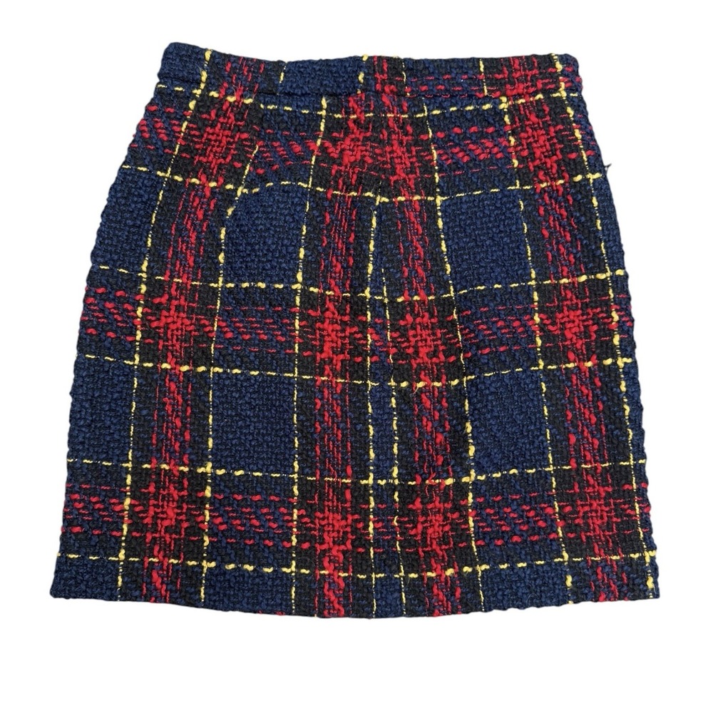 Halogen Womens Size 8 Navy Red Plaid Tweed Mini Skirt Preppy Holiday Textured